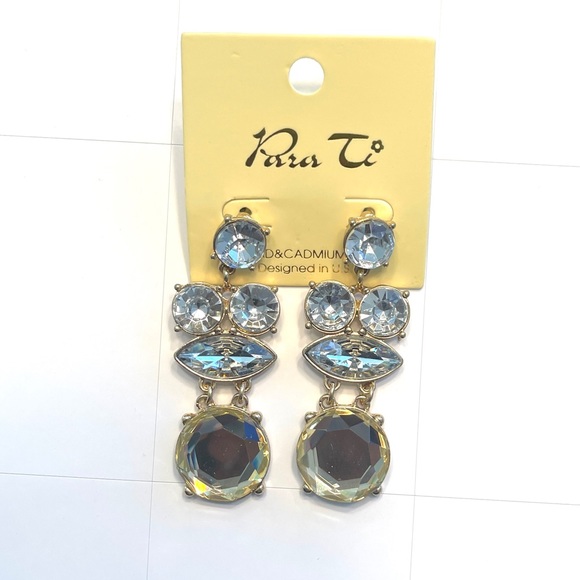 GOLD RHINESTONE DANGLE EARRINGS - Picture 3 of 4